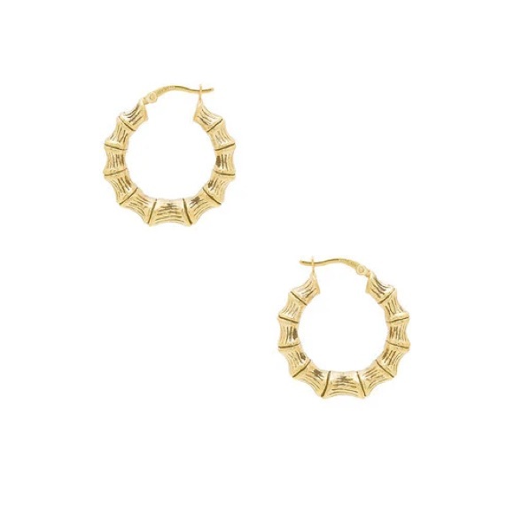 The M Jeweler Small Bamboo Gold 14k Hoop Earrings - Picture 1 of 2
